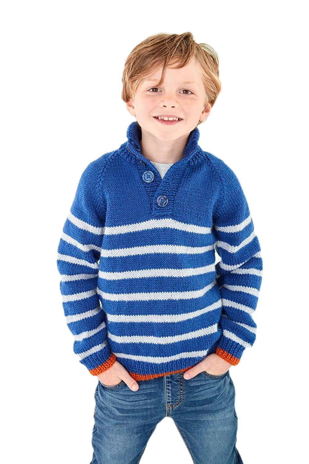King Cole Mens & Boys DK Knitting Pattern Striped or Plain Sweater (5939)
