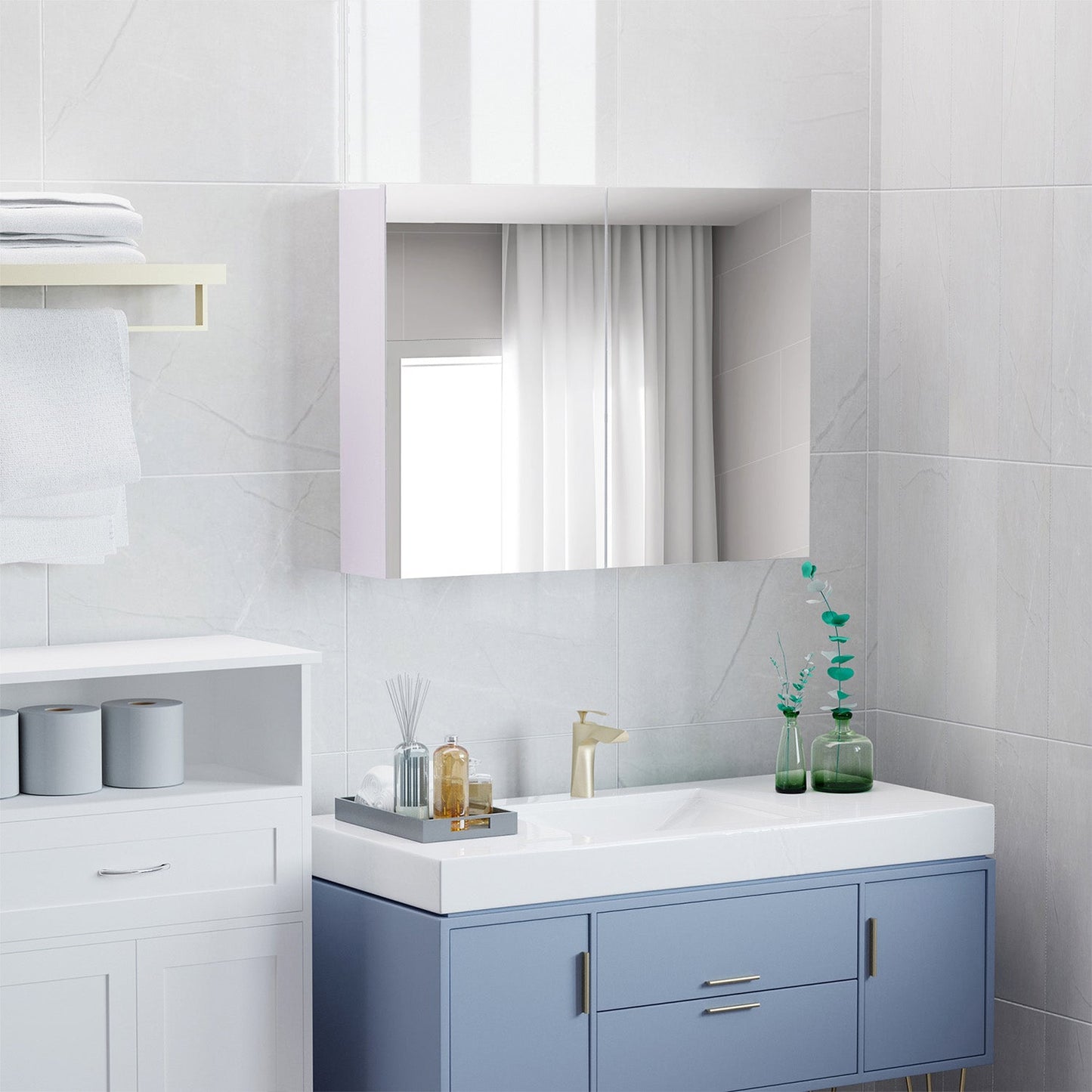 HOMCOM Bathroom Mirror Cabinet Wall Mounted, 80 x 15 x 60 cm, White