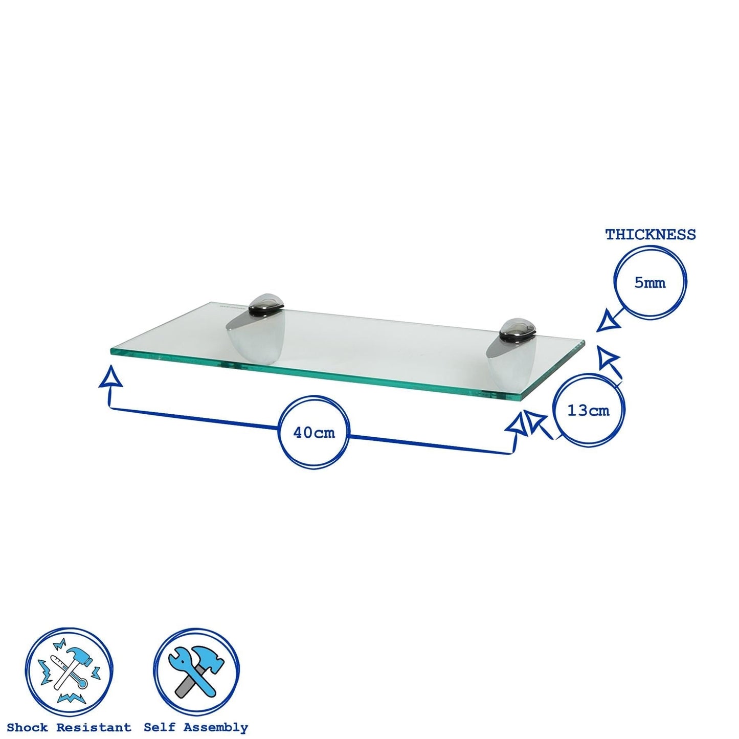 40cm Floating Glass Shelf with Chrome Fixings