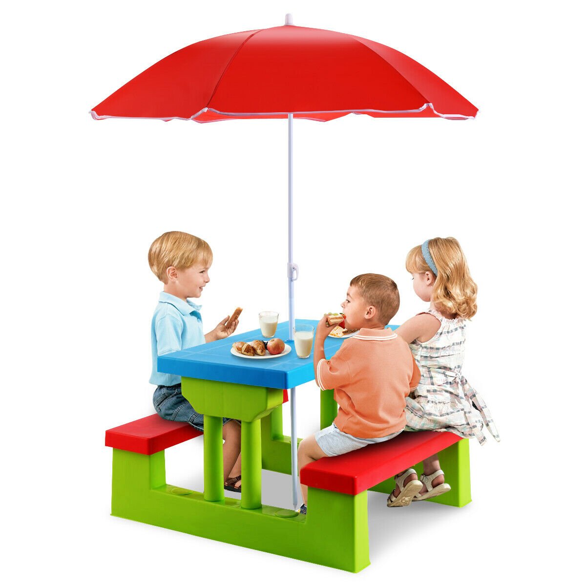 Kids Picnic Table Set with Removable Umbrella-Color