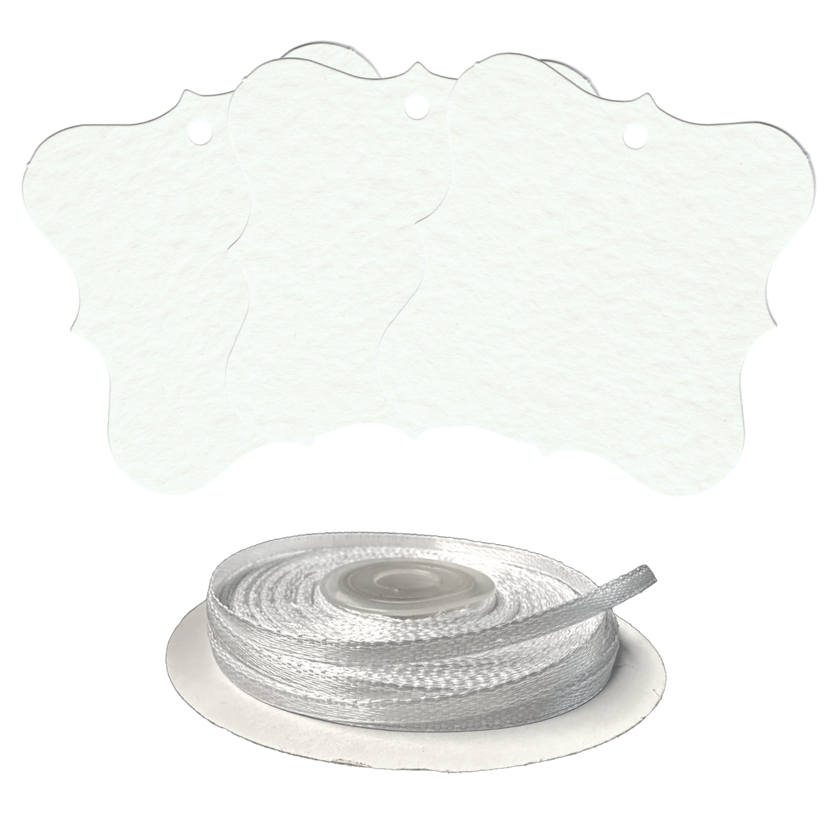 100 Designer Gift Tags with White Satin Ribbon -  21 Colours, Birthday Xmas