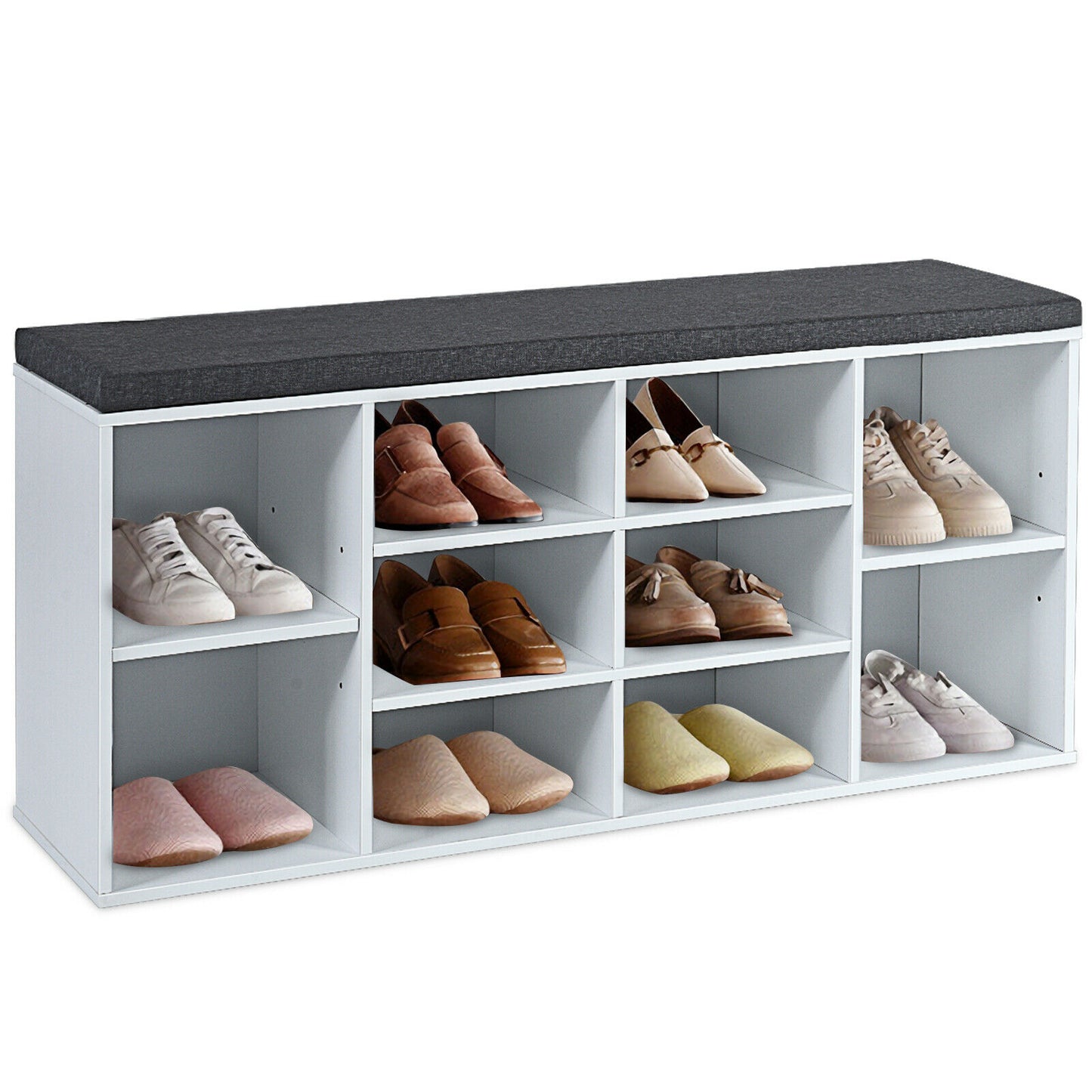 10-Cube Storage Bench Cabinet with Adjustable Shelves-Black