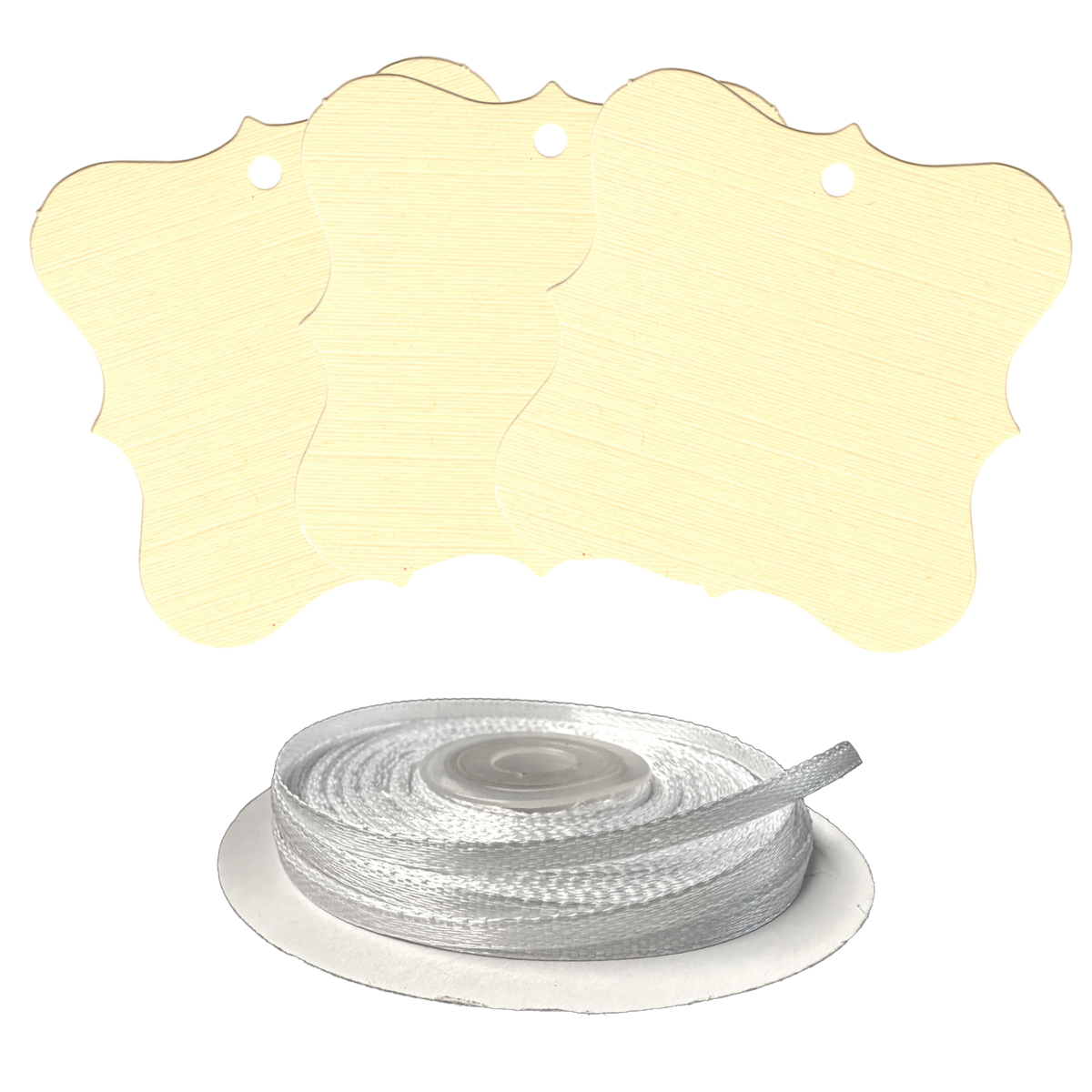 100 Designer Gift Tags with White Satin Ribbon -  21 Colours, Birthday Xmas