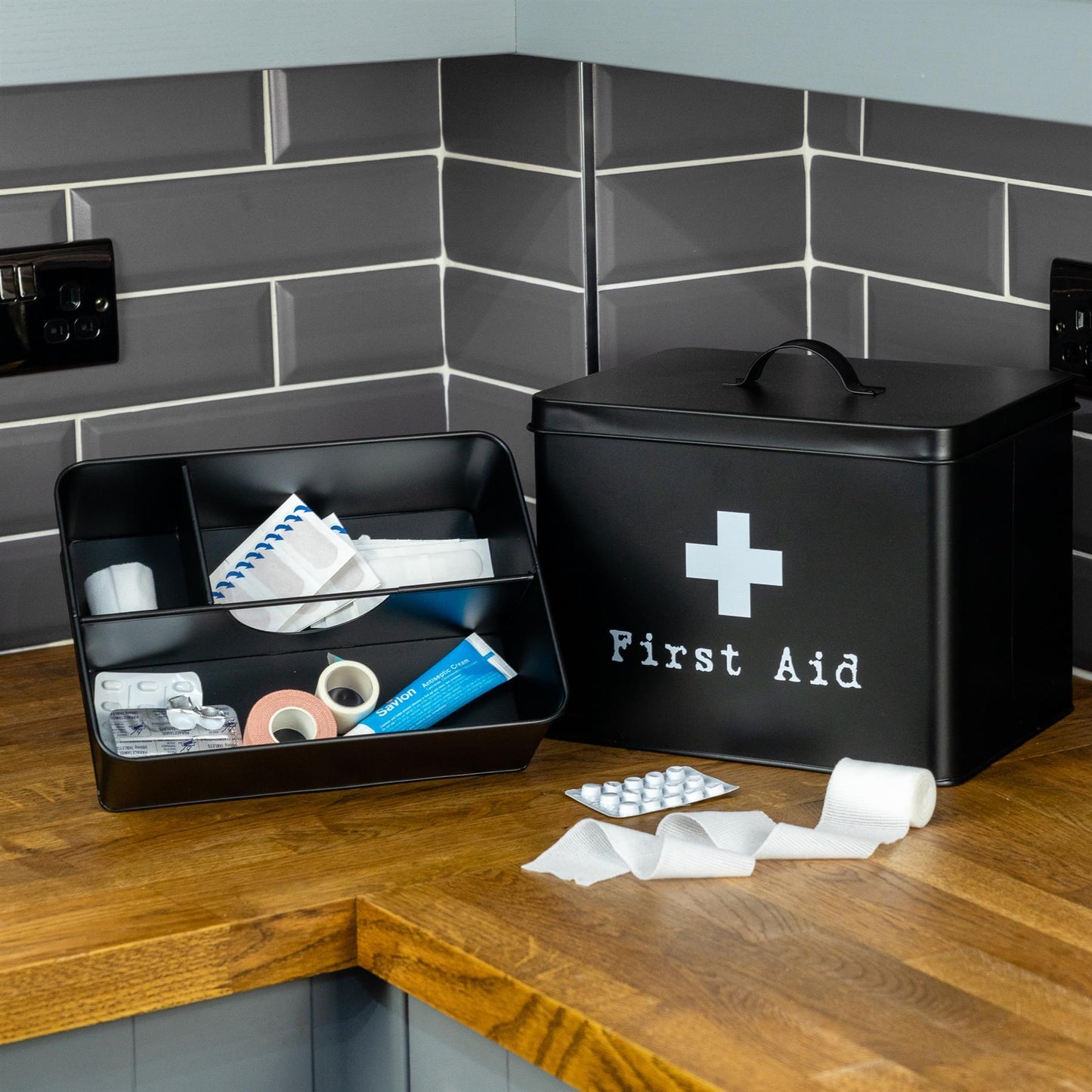 Large Black Vintage First Aid Tin