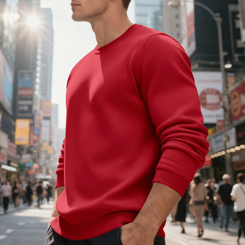 Fleece-lined Crew Neck Sweater Male Loose Casual Top