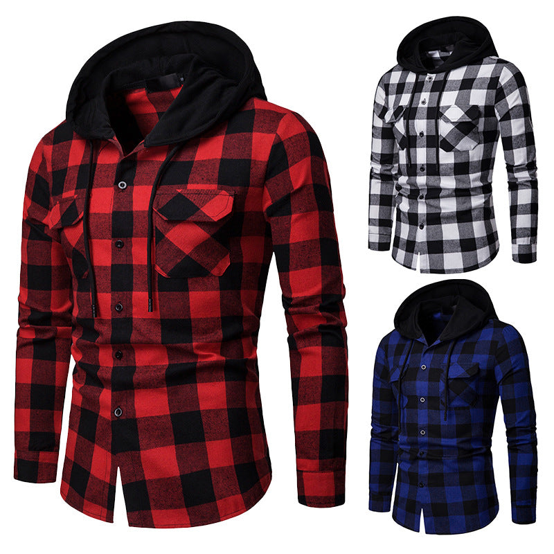 Men's Plaid Hooded Long Sleeve Shirt
