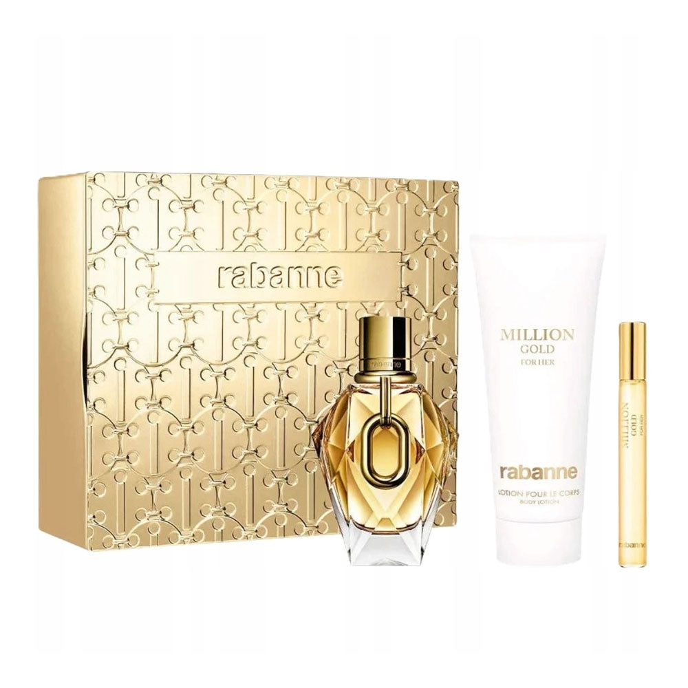 Paco Rabanne Million Gold for Her Gift Set 90ml EDP + 100ml Body Lotion + 10ml EDP Women's Fragrance