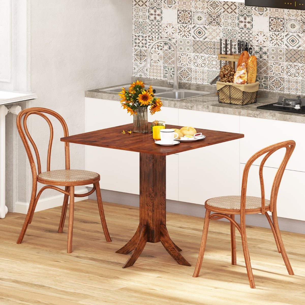 33 Inch Square Dining Table with Pedestal Base for 2-4 People-Walnut