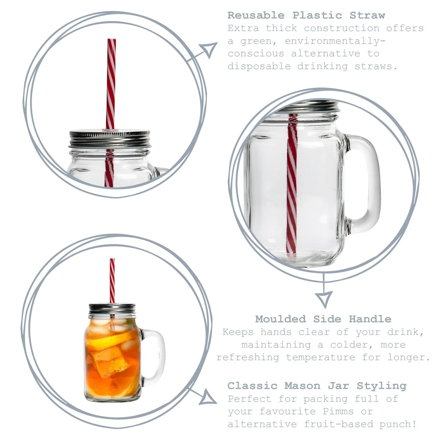 620ml Mason Drinking Jar Glasses with Straws - Pack of Four