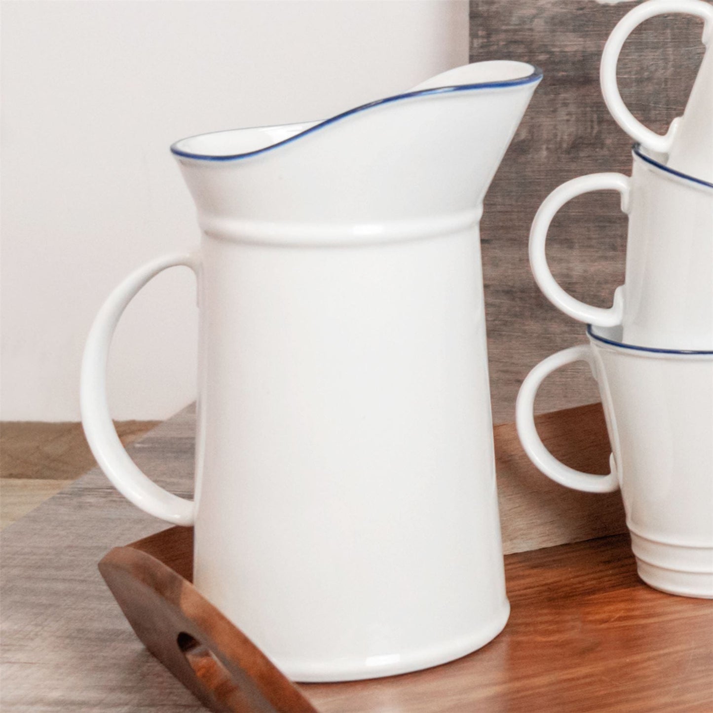 1L Farmhouse White Porcelain Water, Milk or Gravy Jug