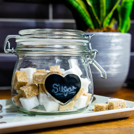 500ml Air tight Overnight oats Glass Storage Jar with Embossed Heart Detail & Label - Pack of Six