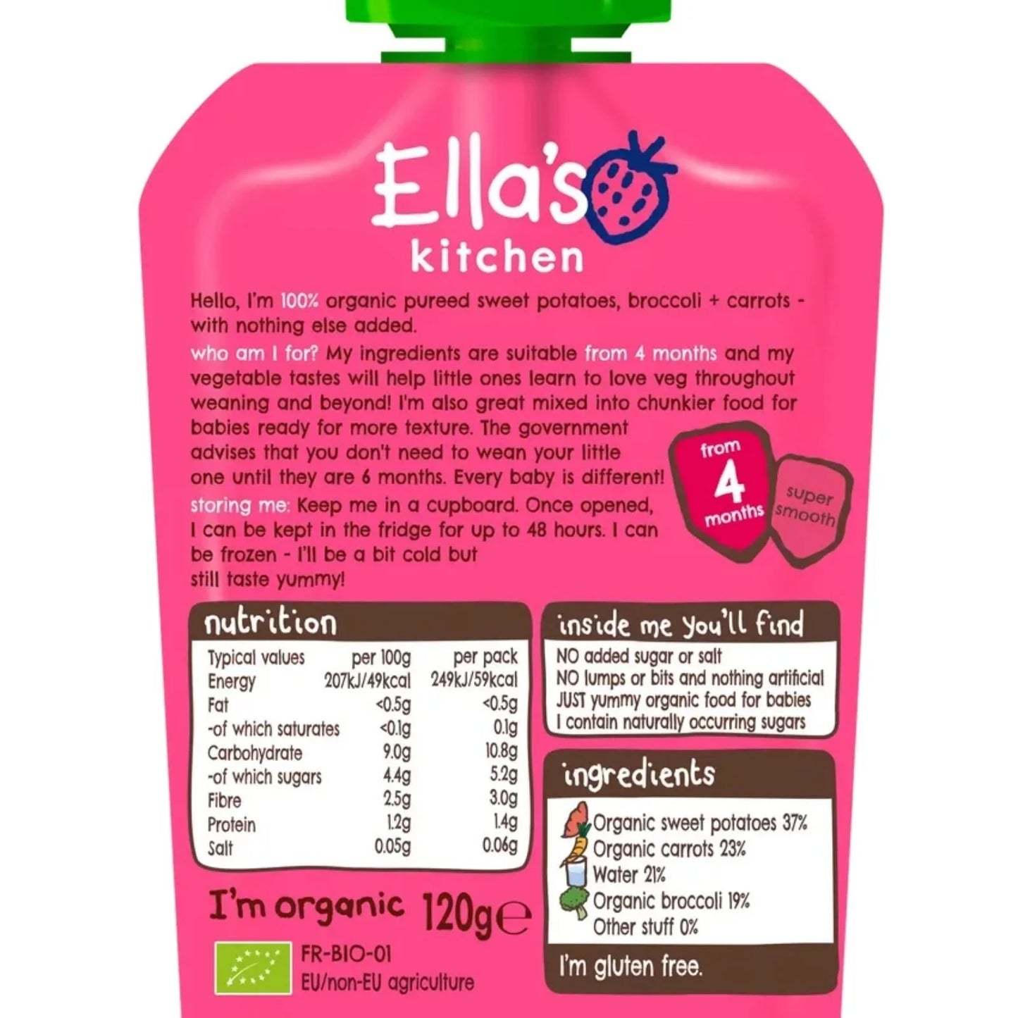 Ella's Kitchen Organic Sweet Potatoes Broccoli & Carrots 4+ months 120g