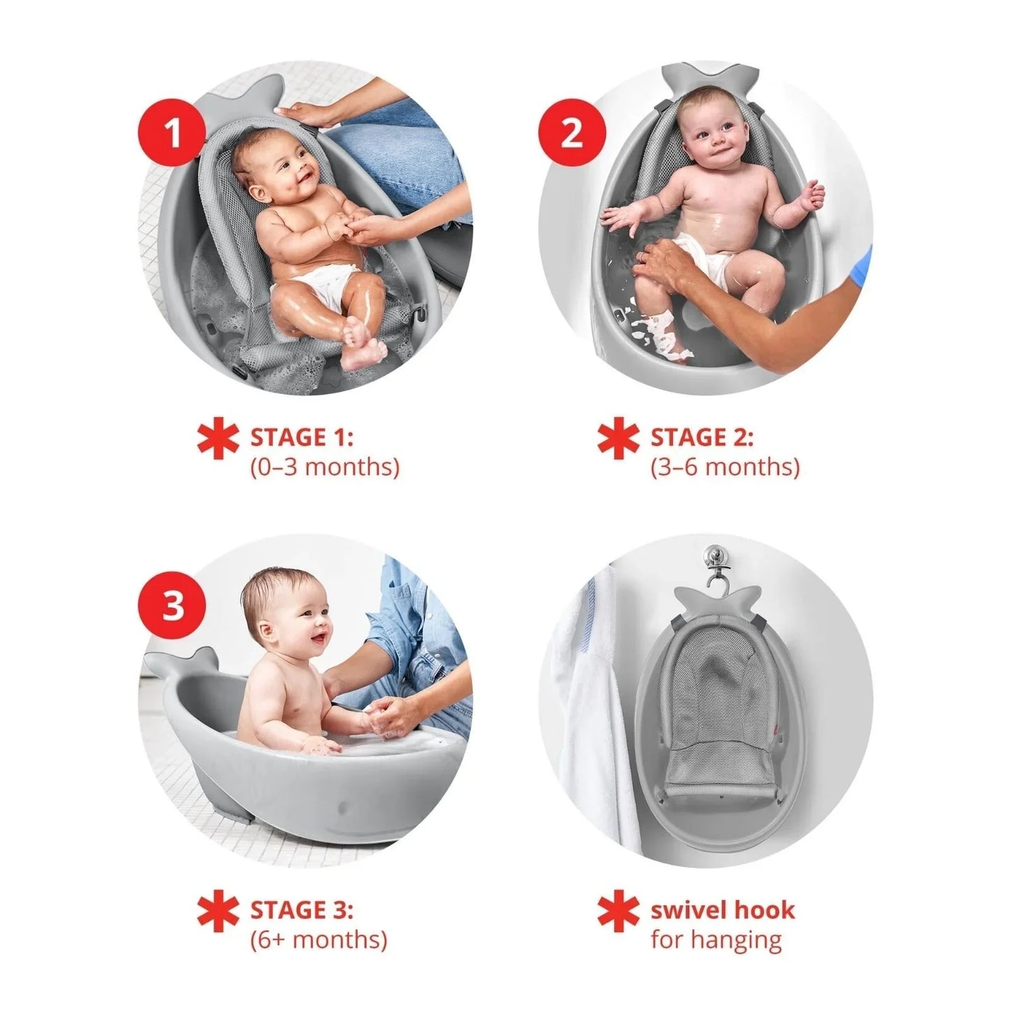Skip Hop Moby Smart Sling 3-Stage Baby Bath Tub - Grey