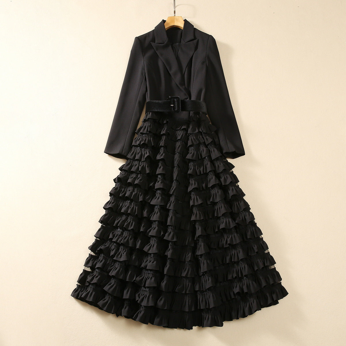 Suit Collar Layered Fungus Swing Dress