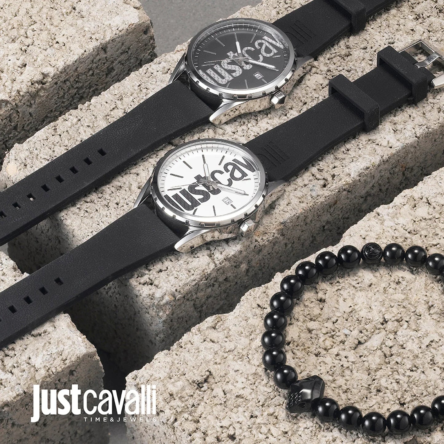 Just Cavalli Men's Silver Dial Watch, Black Silicone Jc1g082p0015