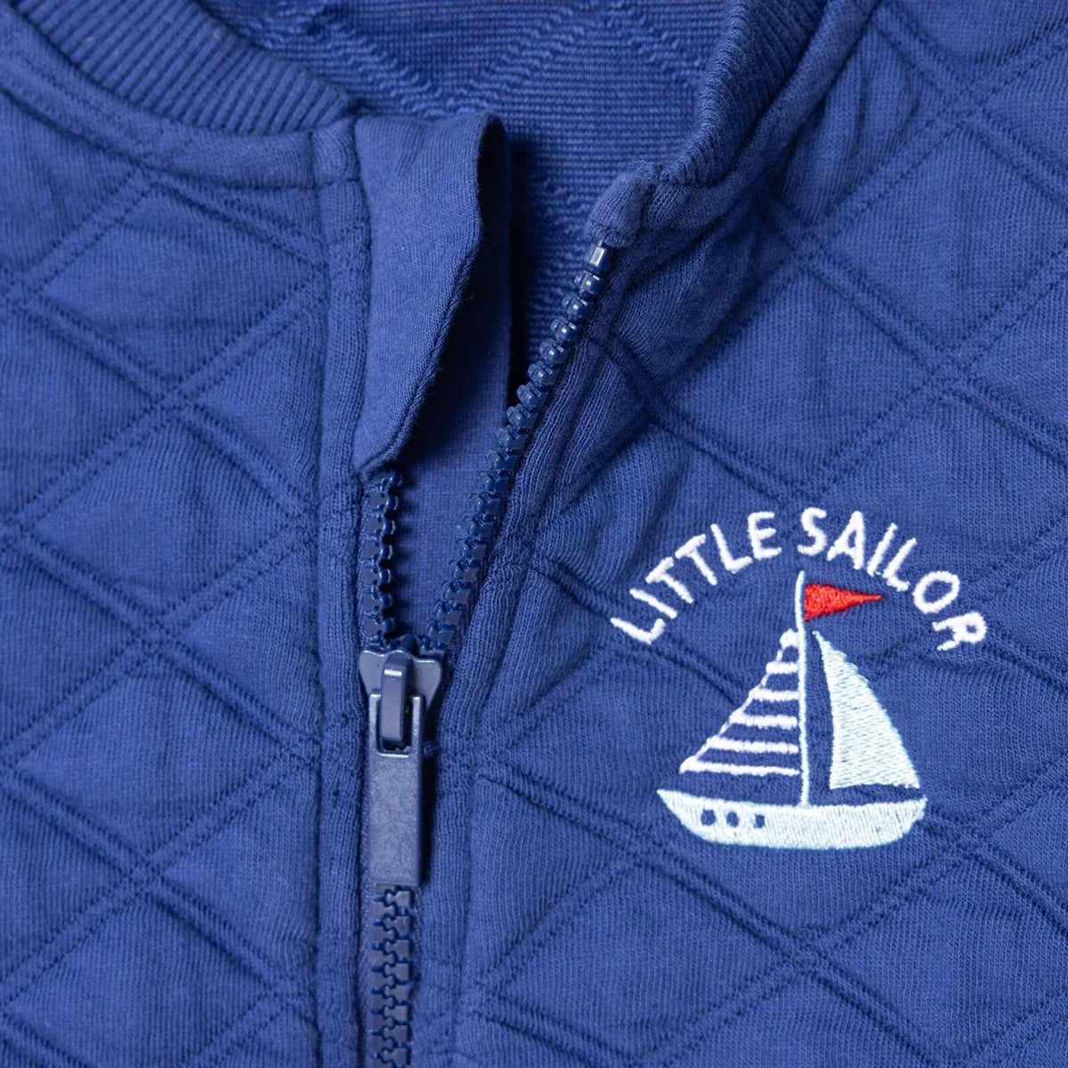 HelloBaby Boys Quilted Cardigan Nautical Print Zip Fastening Little Sailor Crew Neck Long Sleeve - Navy Blue