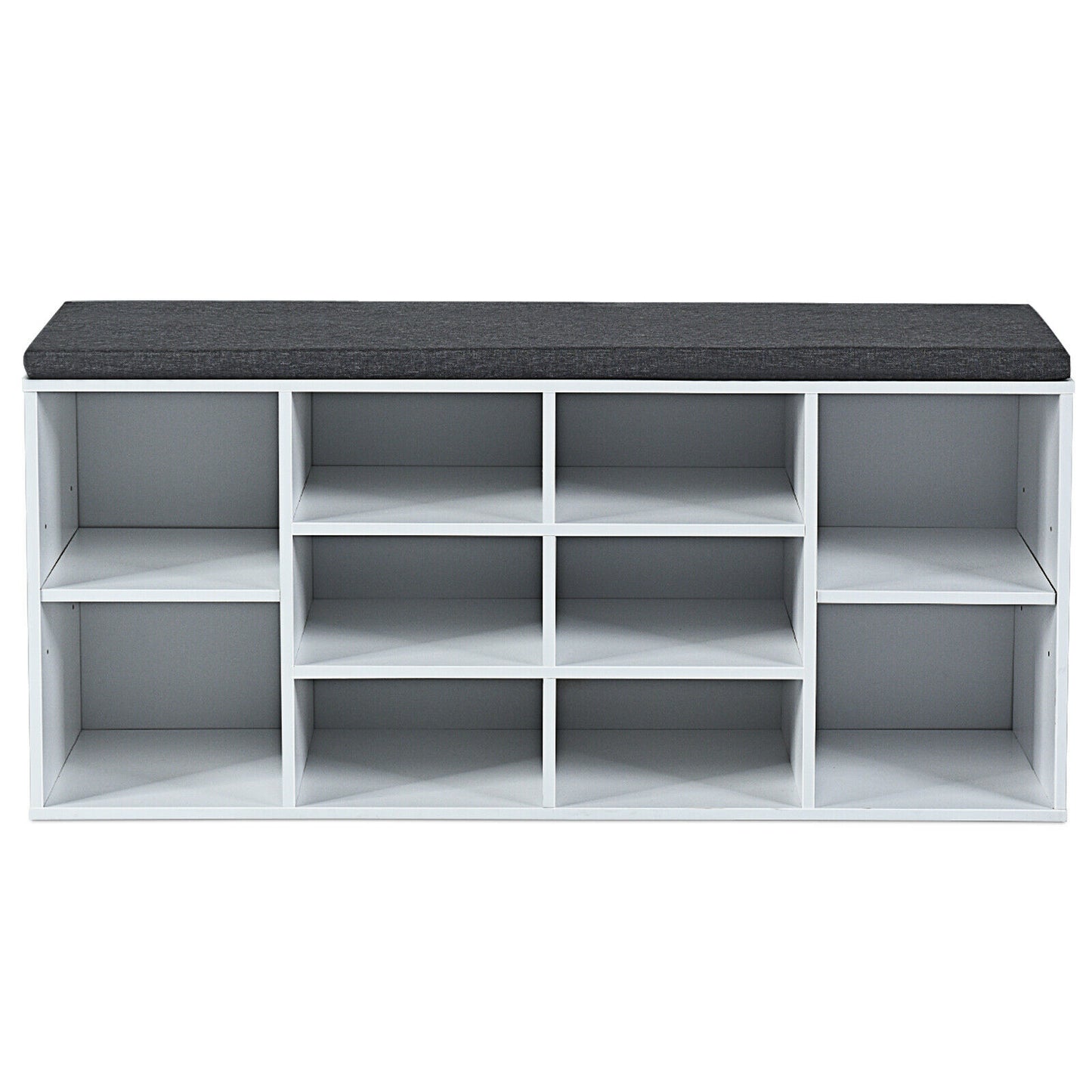 10-Cube Storage Bench Cabinet with Adjustable Shelves-Black
