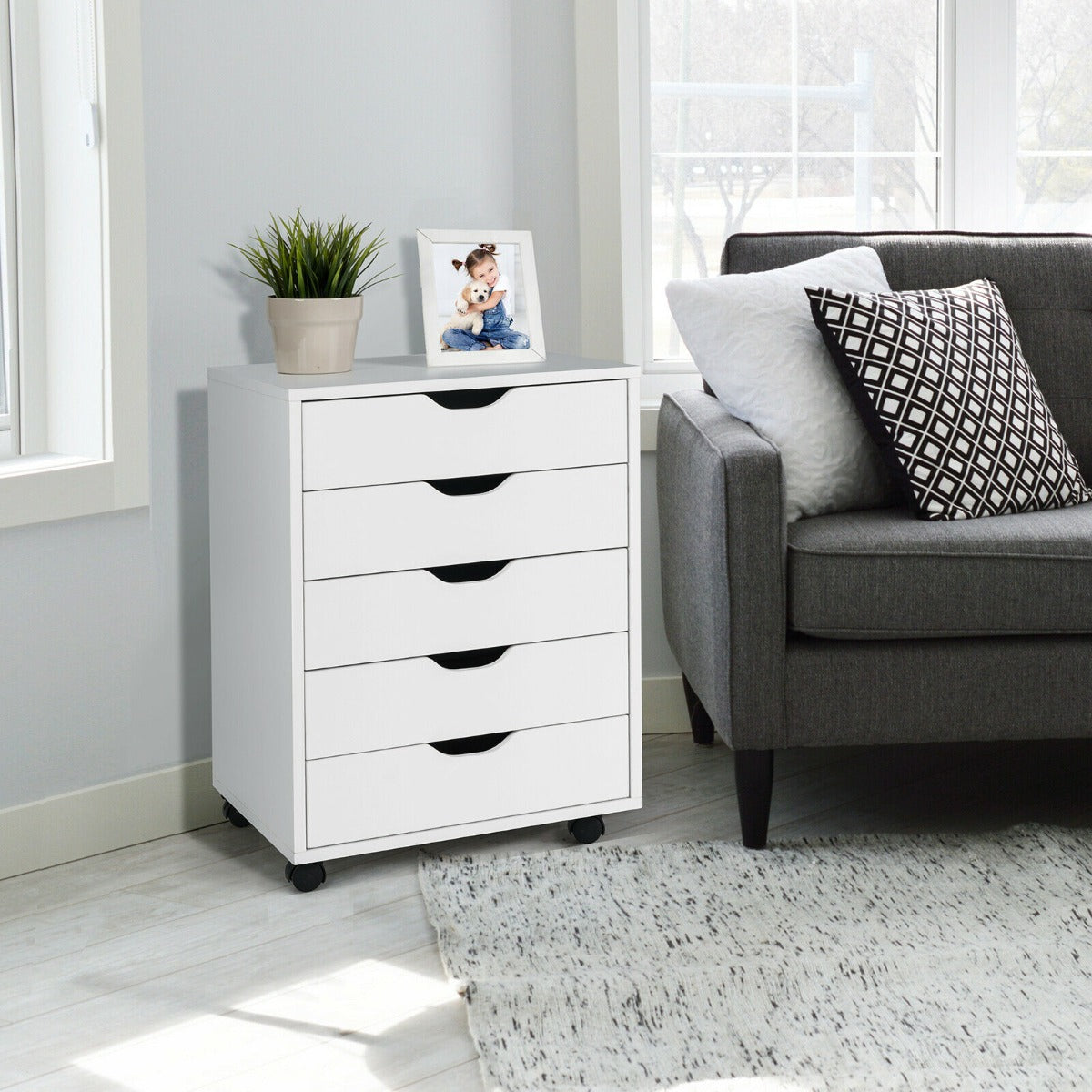 5 Drawer Chest with Wheels for Home and Office-Black