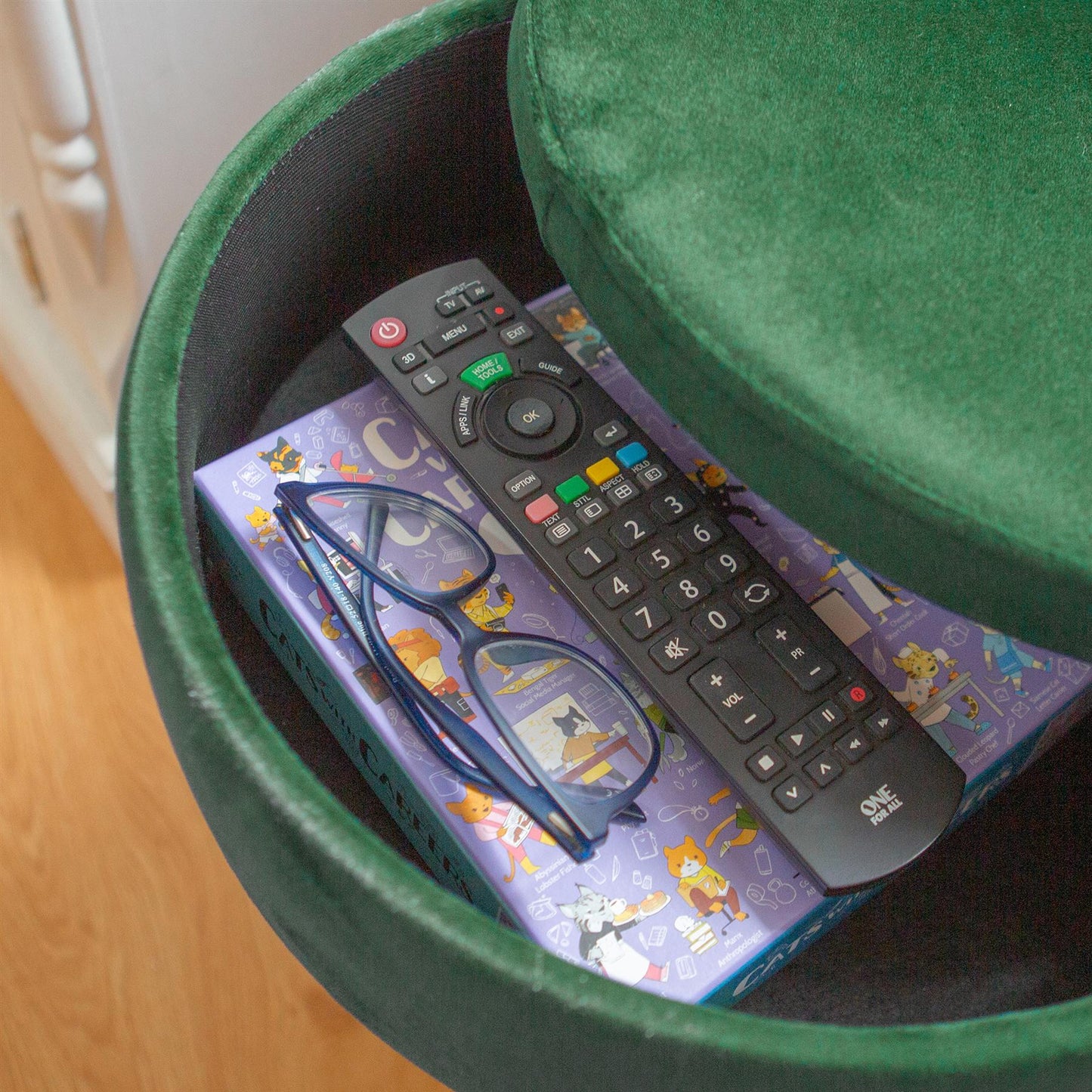 Green Round Velvet Storage Footstool