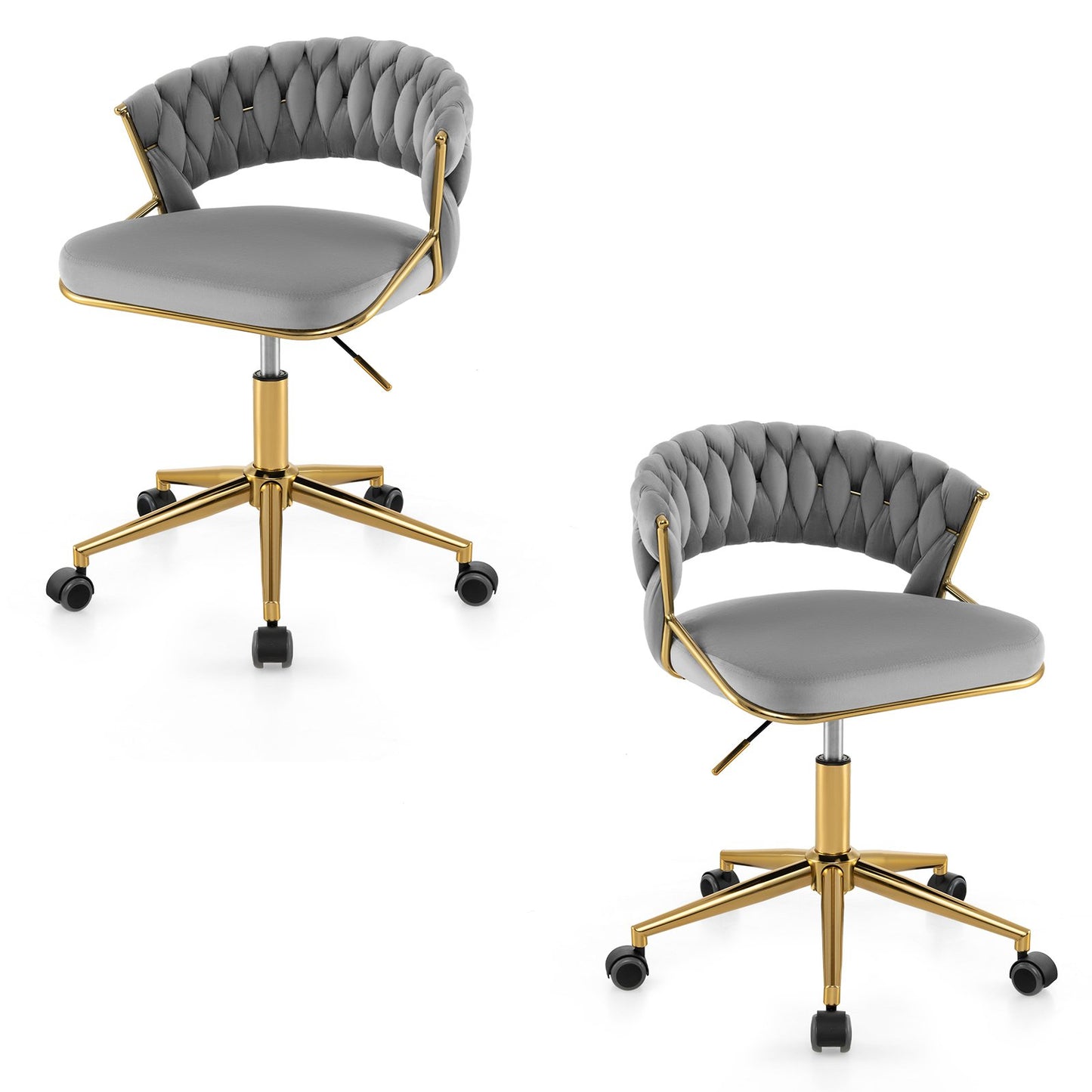 360° Swivel Home Office Desk Chair Set of 2 with Hand-woven Back-Beige