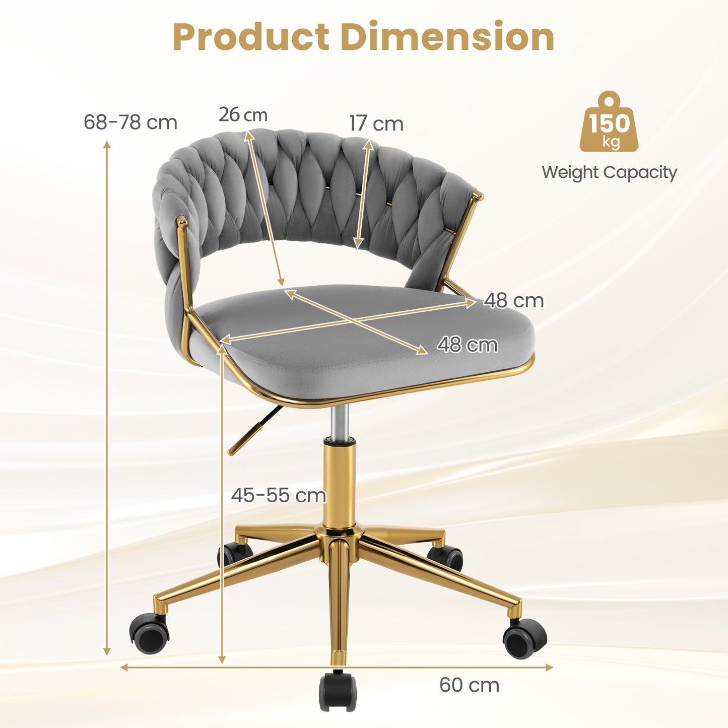 360° Swivel Home Office Desk Chair Set of 2 with Hand-woven Back-Beige