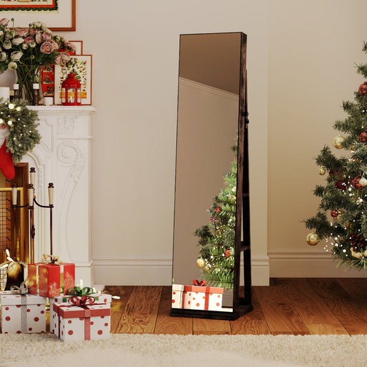 360° Swivel Jewelry Cabinet Full Length Mirror and Back Shelves-Rustic Brown