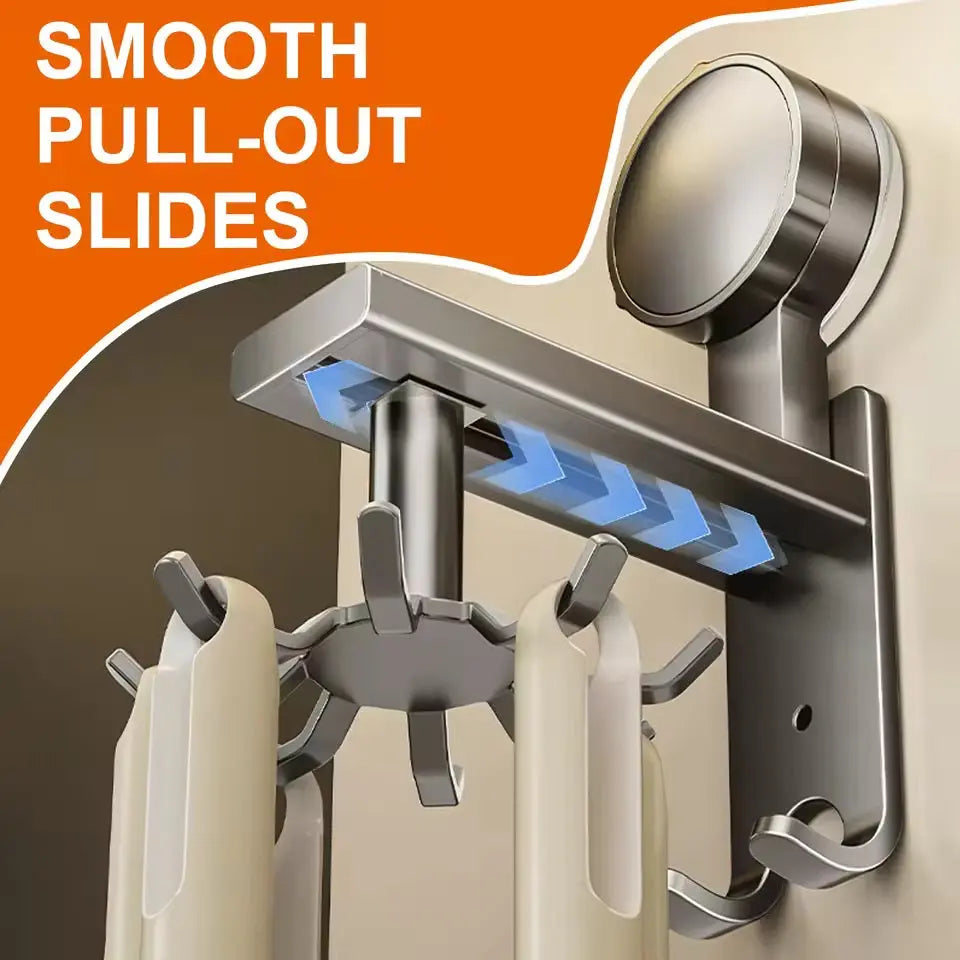 360° Swivel Wall Hangers Kitchen 10 Piece Hooks Rack No-Punching Kitchen Utensils Shovel Chopping Board Storage Stainless Steel