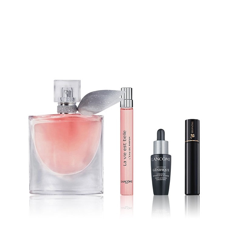 Lancôme La Vie Est Belle Gift Set 50ml EDP + 10ml EDP + 50ml Body Lotion + 2ml Black Hypnôse Mascara Women's Fragrance