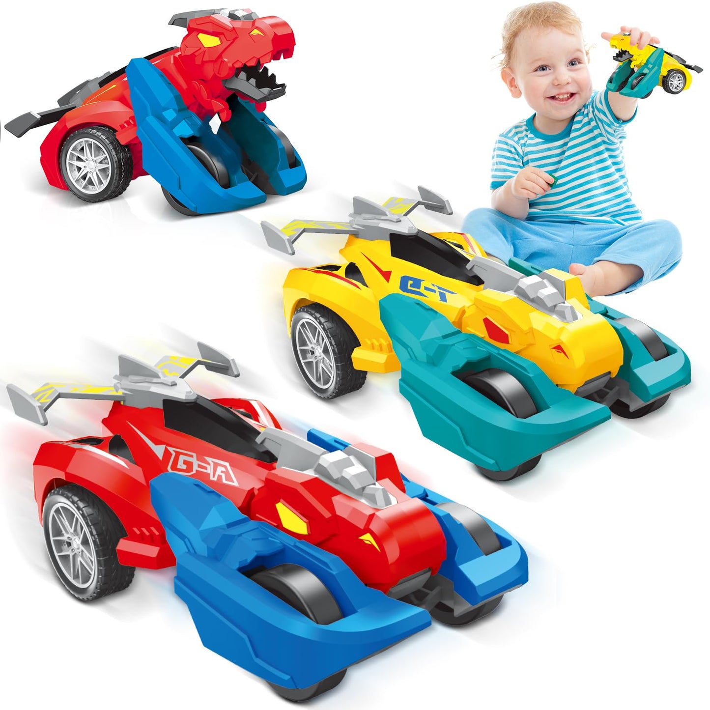 365park Dinosaur Monster Truck Toys - 2 Pack Push & Go Cars for Ages 3-4