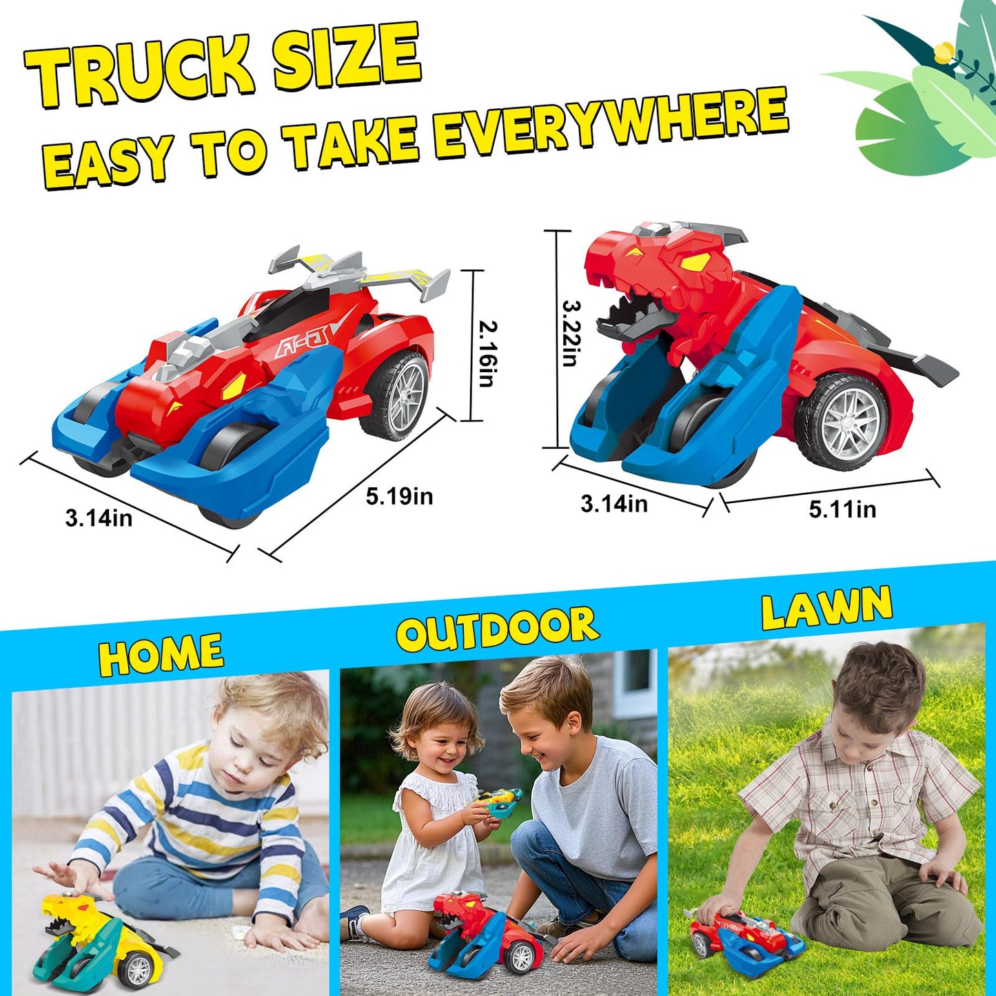 365park Dinosaur Monster Truck Toys - 2 Pack Push & Go Cars for Ages 3-4