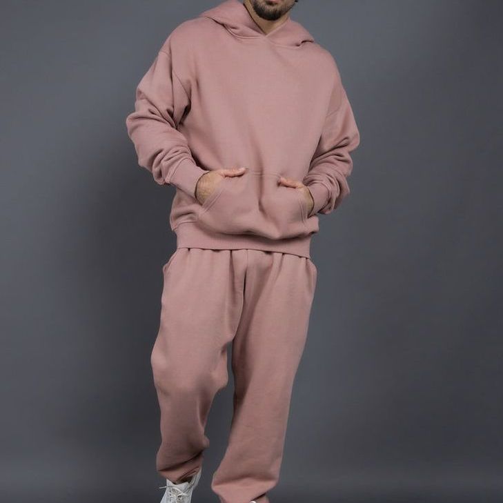 Men's Casual Loose Solid Color Hooded Sweatshirt Pants
