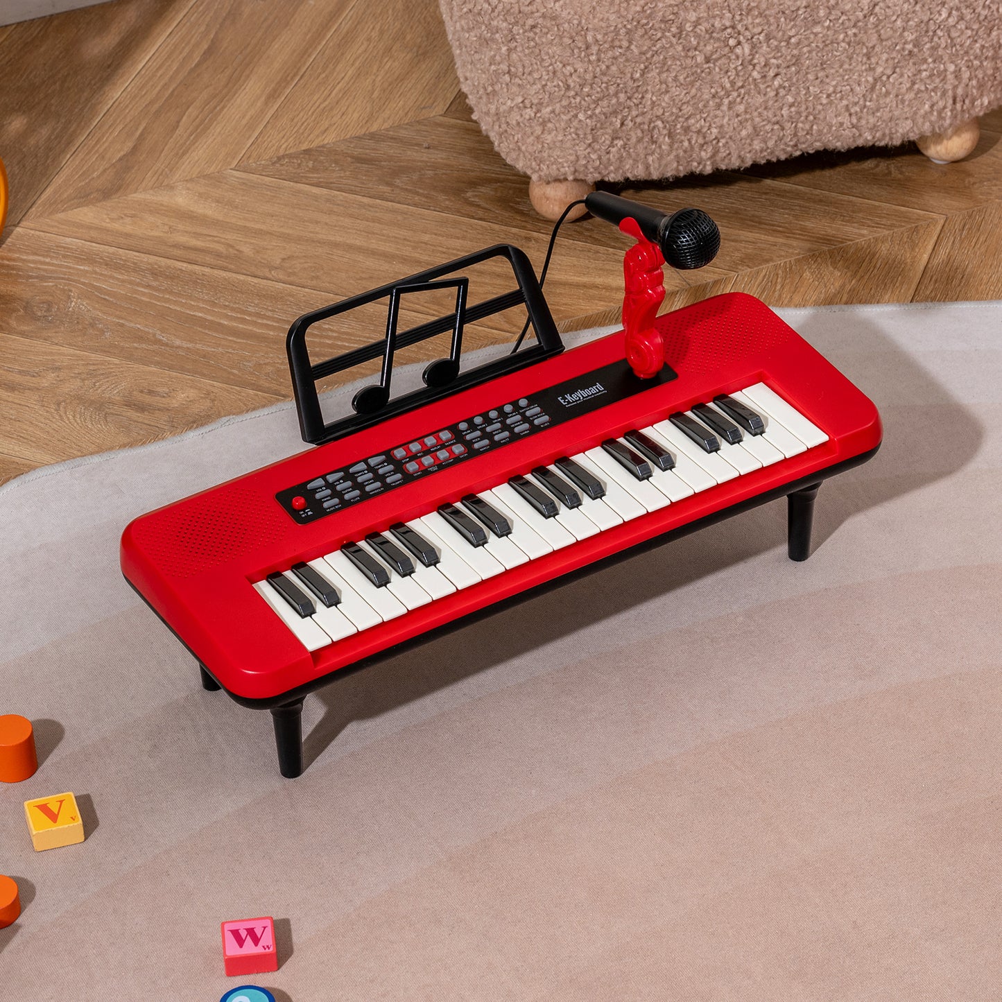37 Keys Kids Portable Piano Keyboard with Microphone and Music Stand-Blue