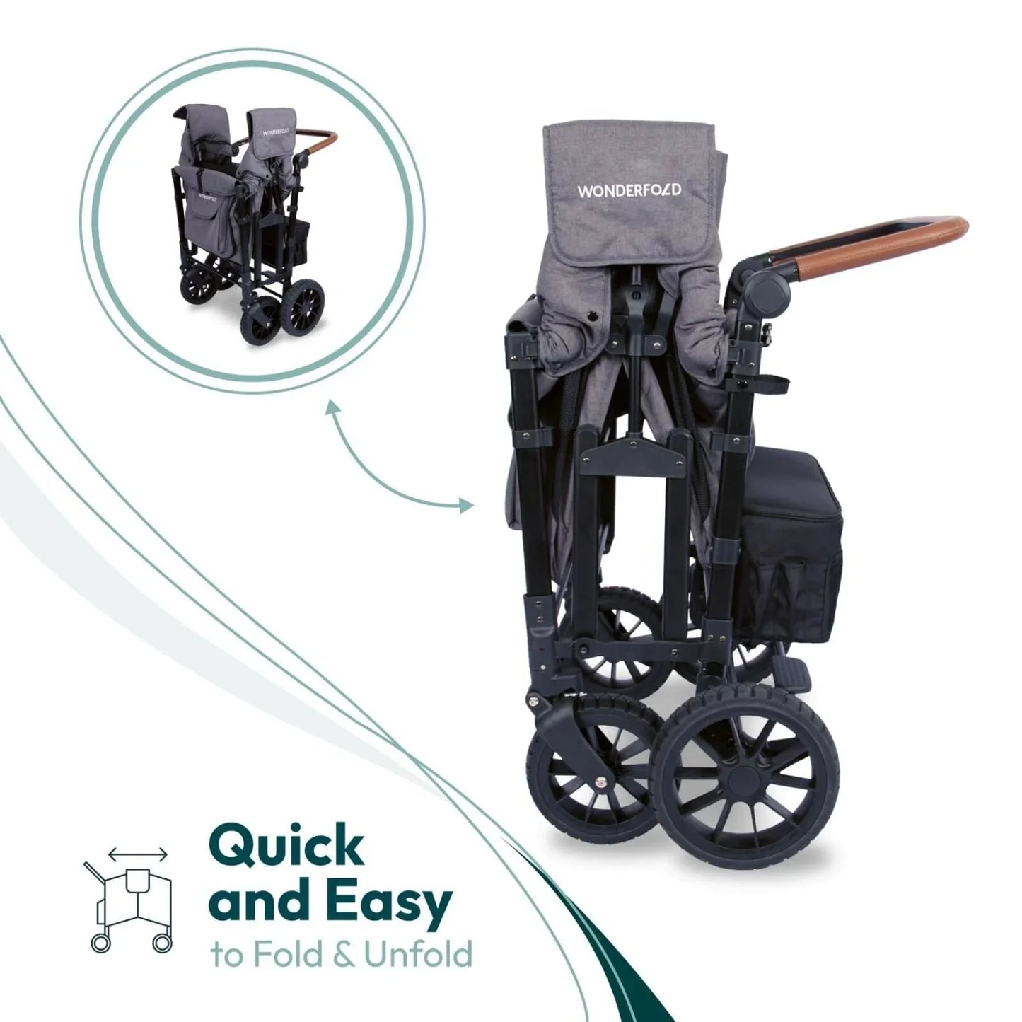 Wonderfold W4 Luxe Pro Stroller Wagon - Charcoal Grey