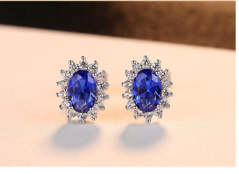 CZCITY New Natural Birthstone Royal Blue Oval Topaz Stud Earrings With Solid 925 Sterling Silver Fine Jewellery For Women Brincos