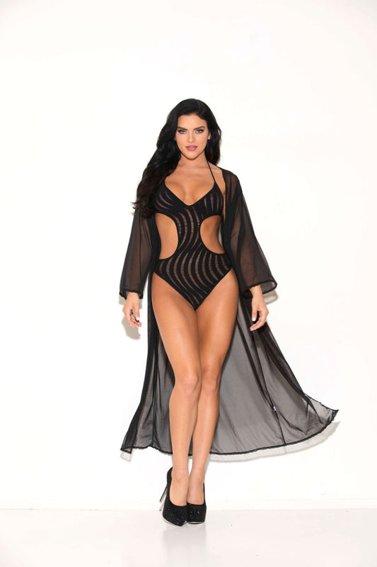 3/4 Sleeve Mesh Robe - GL37534 - [GL37534-BLK-LXL]