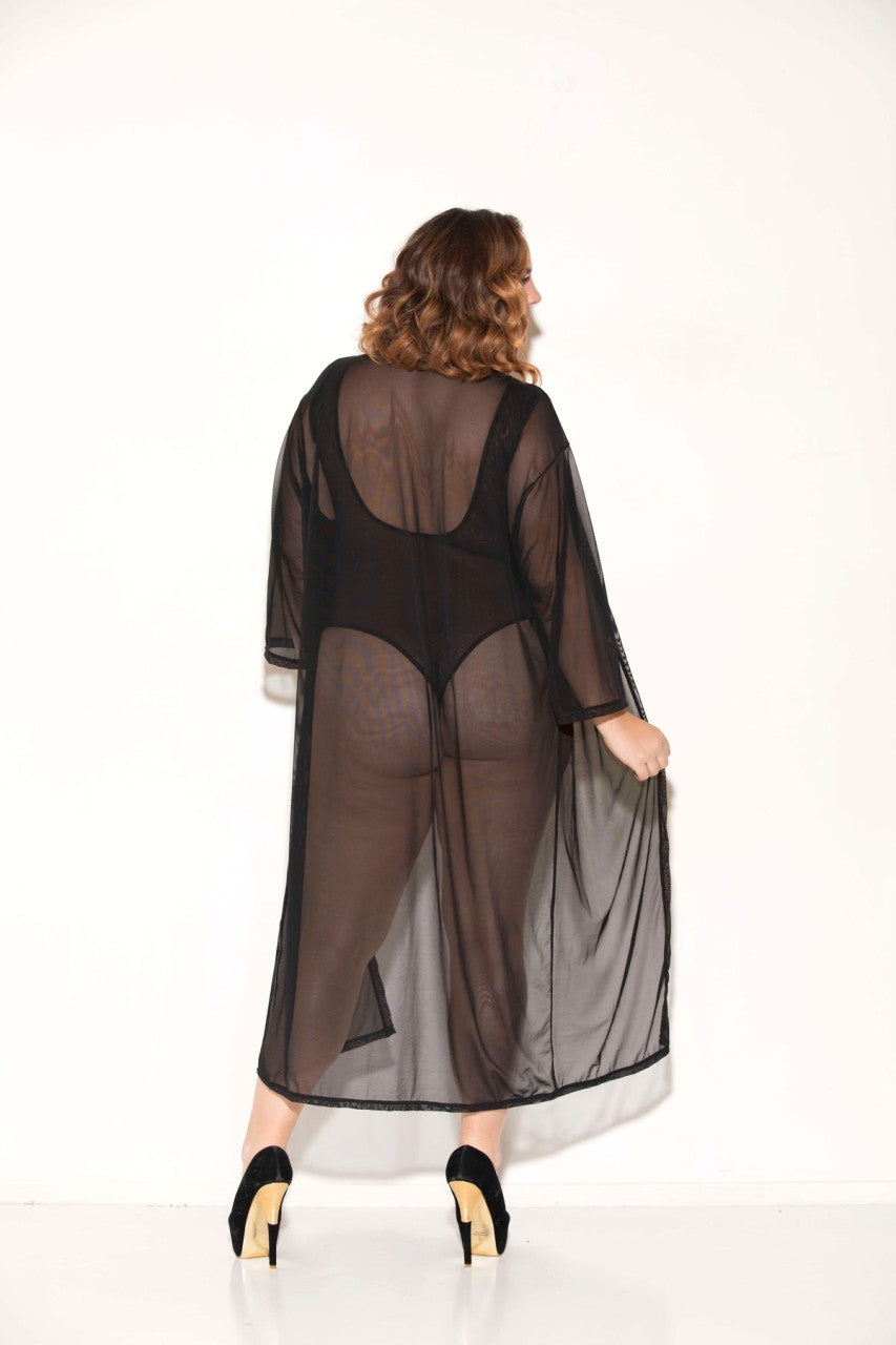 3/4 Sleeve Mesh Robe - GL37534X - [GL37534X-BLK-1X]