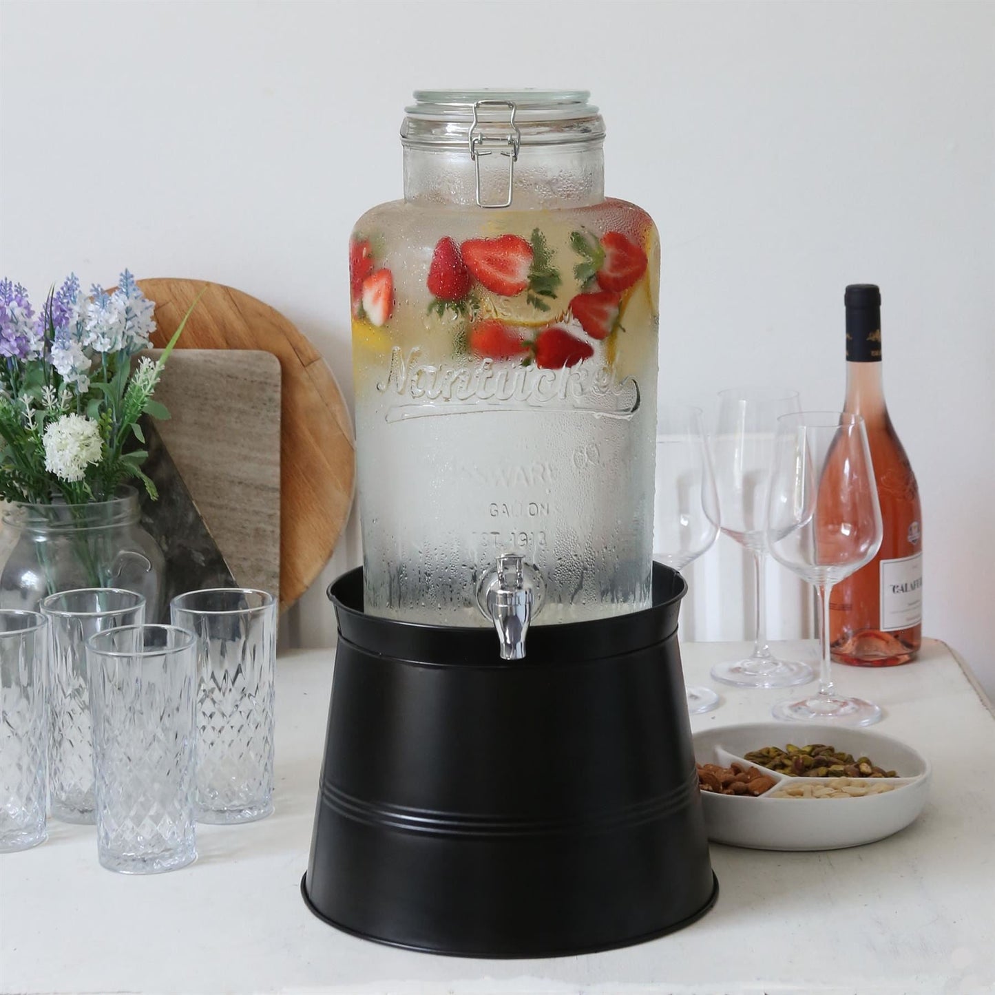 6.5L Glass Drinks Dispenser with Tap & Bucket Stand