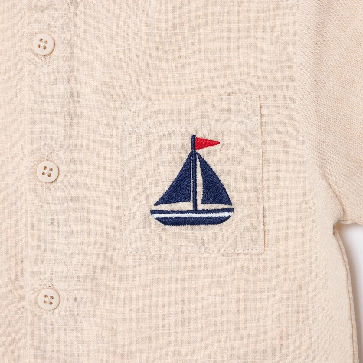 HelloBaby Boys Shirt Nautical Print Buttoned Little Sailor Mandarin Collar Long Sleeve - Beige