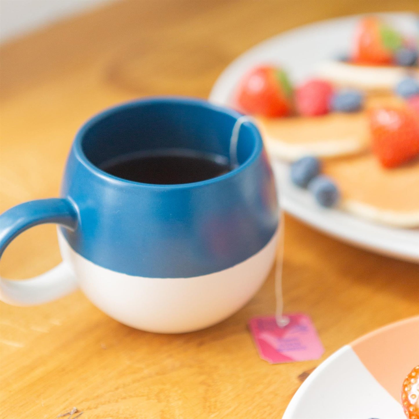340ml Navy Colour Block Stoneware Sphere Mugs - Pack of Four