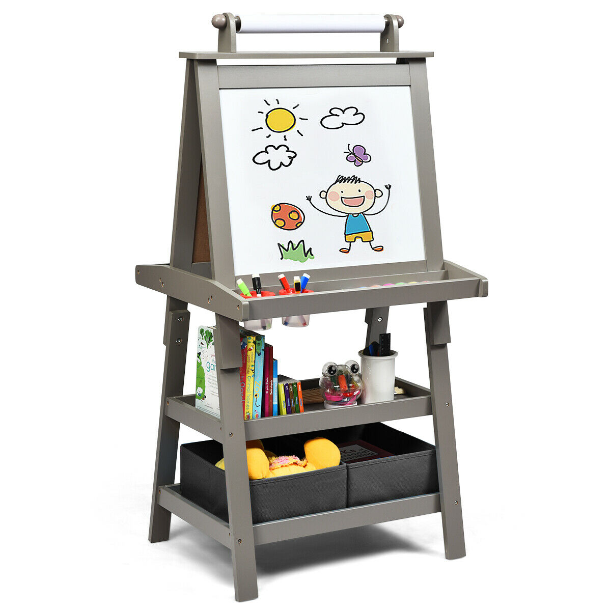 Children's Double-Sided Art Easel with Paper Roll-Blue