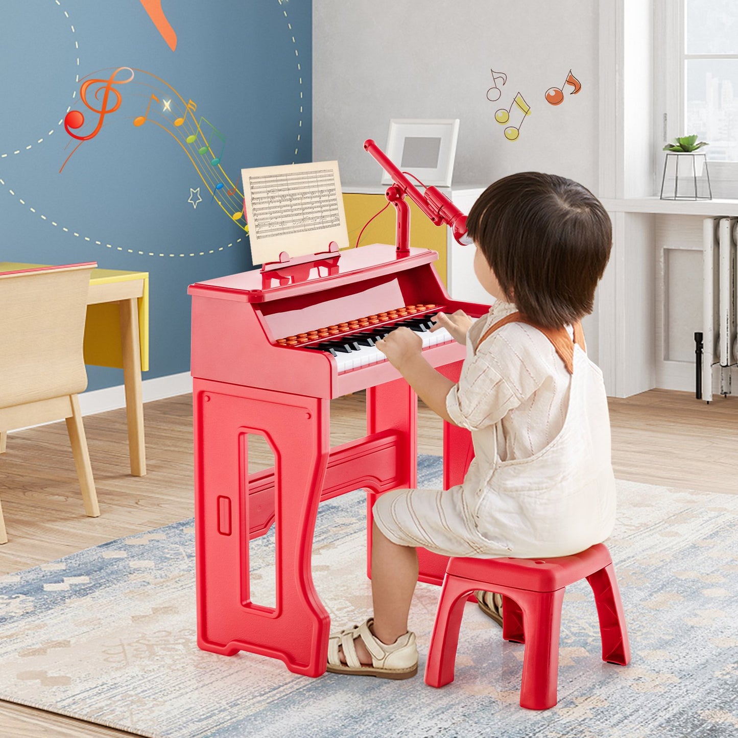37-Key Electronic Piano Keyboard with Adjustable Microphone-Black