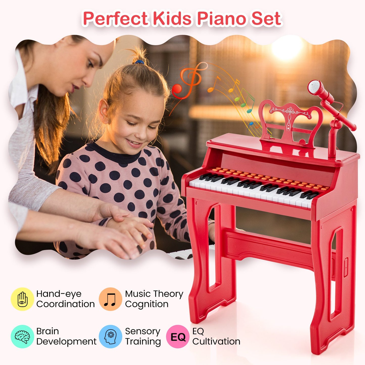 37-Key Electronic Piano Keyboard with Adjustable Microphone-Black