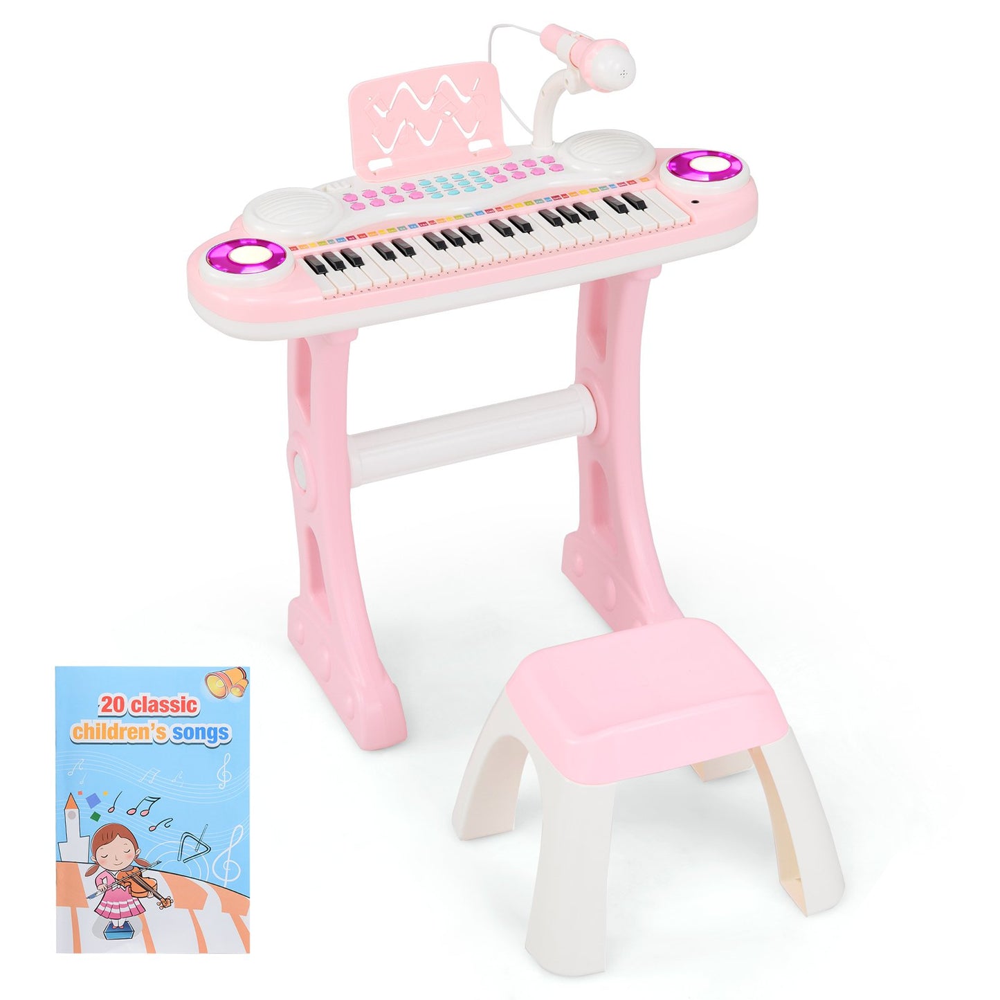 37 Keys Electronic Kids Piano Toy with Detachable Legs and Stool-Blue