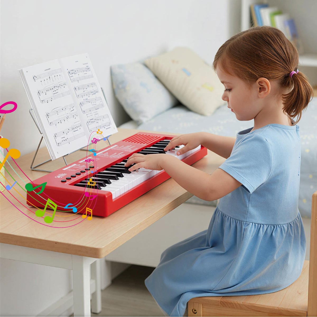 37 Keys Kids Piano Keyboard with Microphone Portable Electric Piano for Toddlers-Black