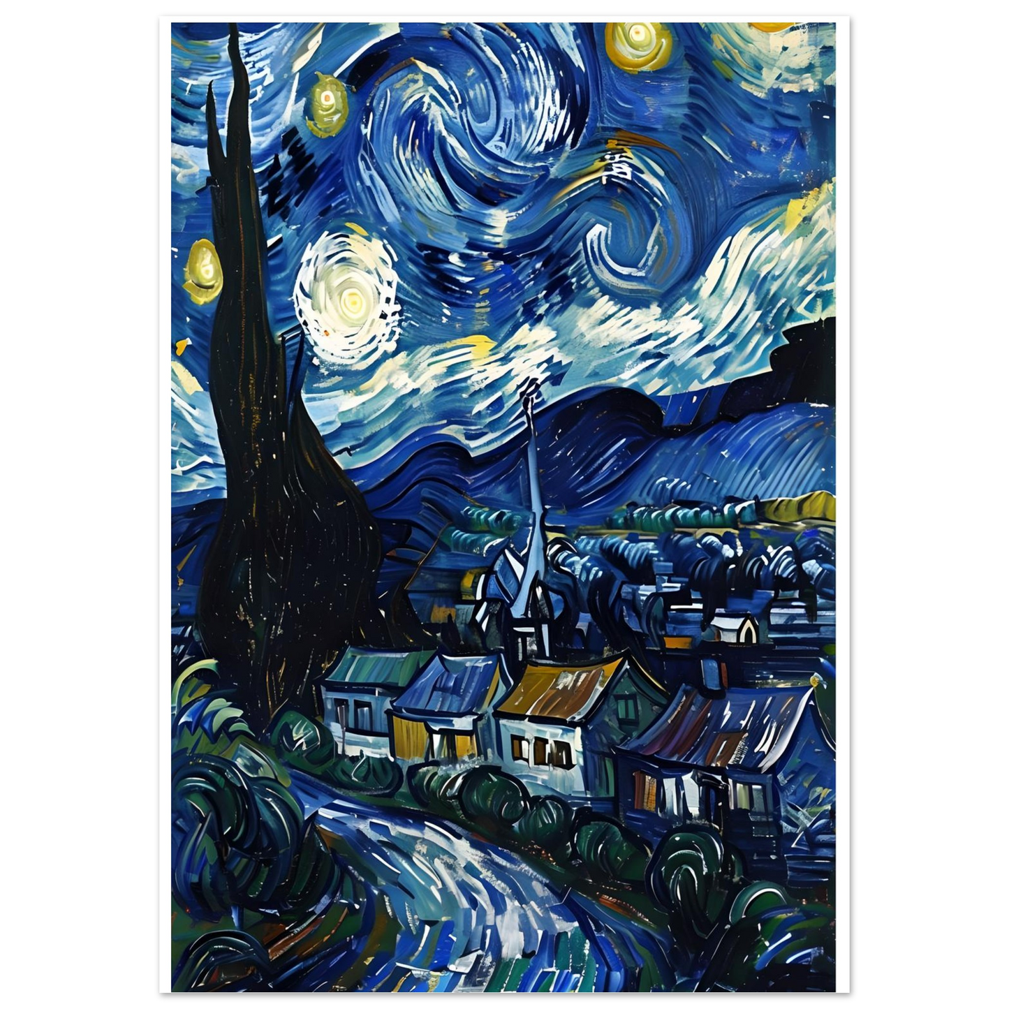 Starry Night Inspired Fine Art Print | Van Gogh Masterpiece Reproduction Poster | Classic Wall Decor