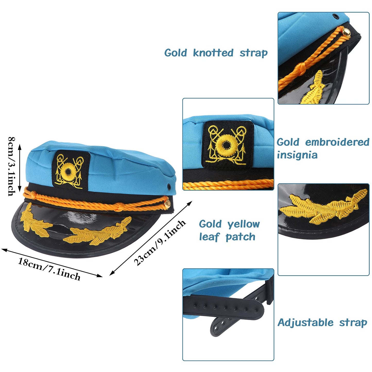 37YIMU 8 Pack Colorful Captain Hats — Unisex Sailor Party Hats for Parties, Cruises & Cosplay