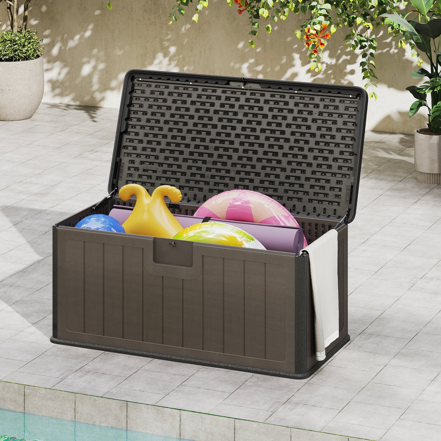 380L Large Waterproof Storage Deck Box for Garden Tools-Brown