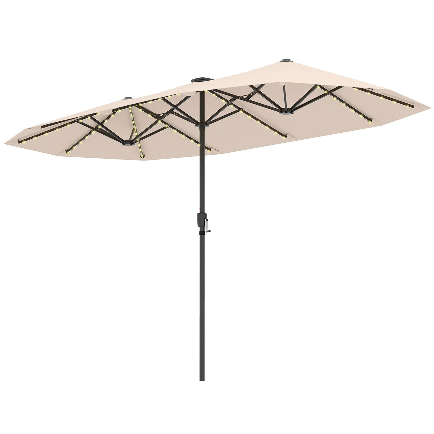 380cm Patio Double-Sided Market Umbrella with LED Solar Lights-Grey