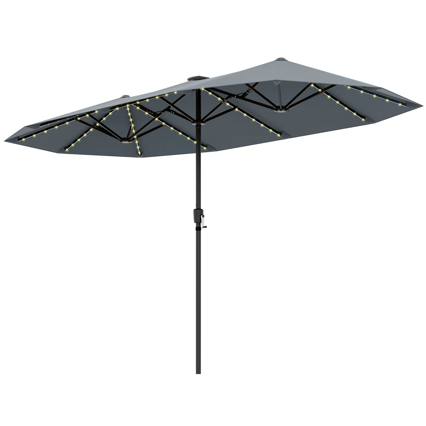 380cm Patio Double-Sided Market Umbrella with LED Solar Lights-Grey