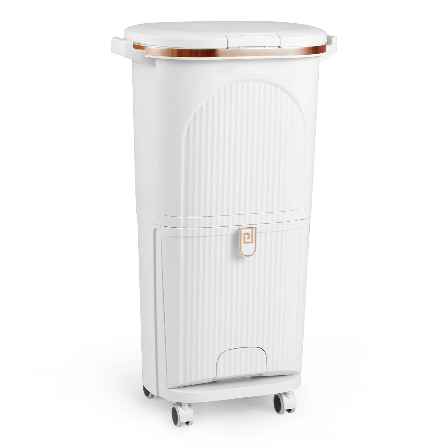 38L Kitchen Trash Can Sorting Garbage Bin with Lid 2 Detachable Buckets-Beige